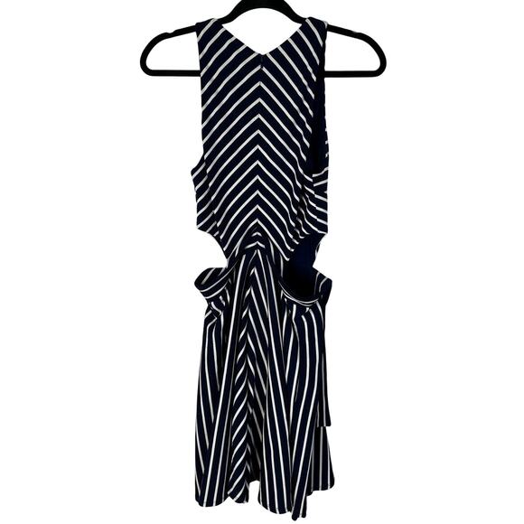 Anthropologie x Hutch M Kinsley Cutout Dress Striped Stretch Fit&Flare Navy Blue - Picture 4 of 8